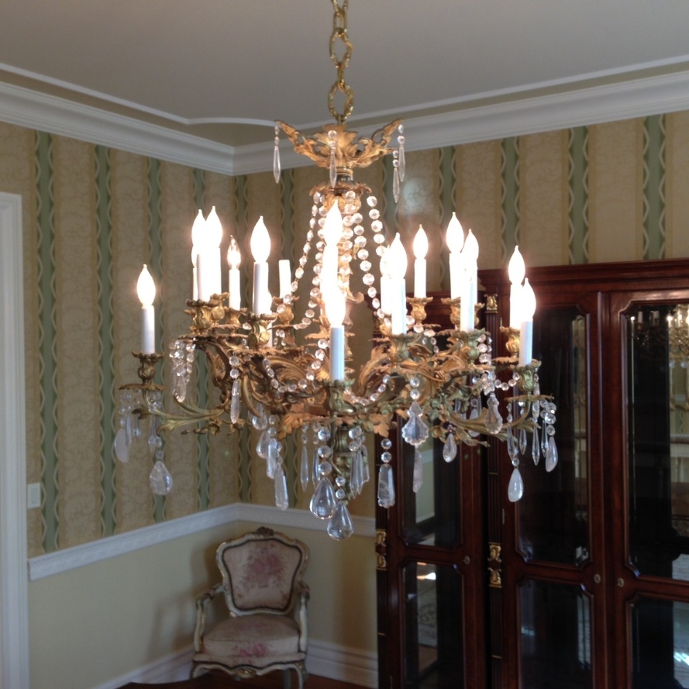 CHANDELIER--Antique Rock Crystal Solid Brass